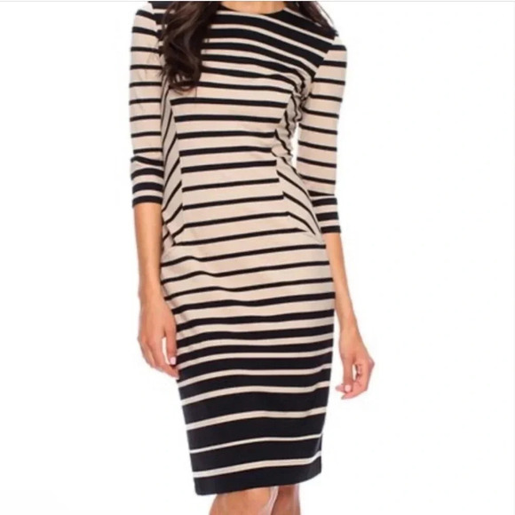 J McLaughlin Striped Catalyst Dress Catalina Tan and Black Abstract Size Medium - Picture 1 of 6